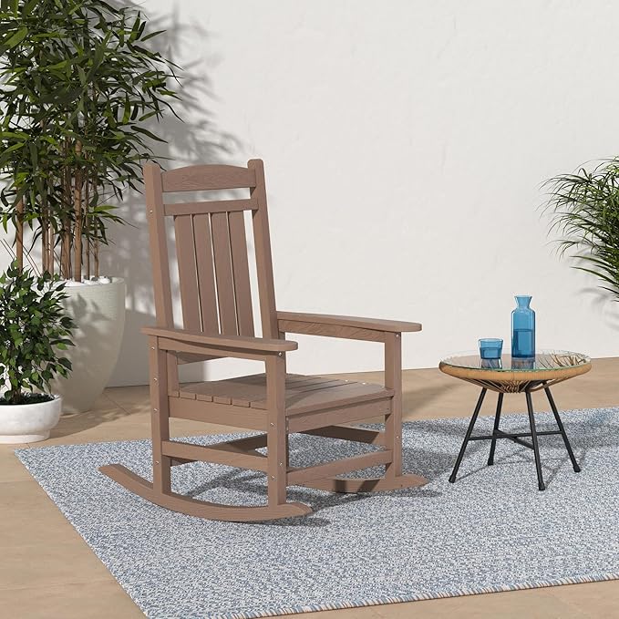 KINGYES HDPE Outdoor Rocking Chair Set of 4, All-Weather Poly Patio Rocking Chairs with 330lbs Support for Adults, Brown - Image 2