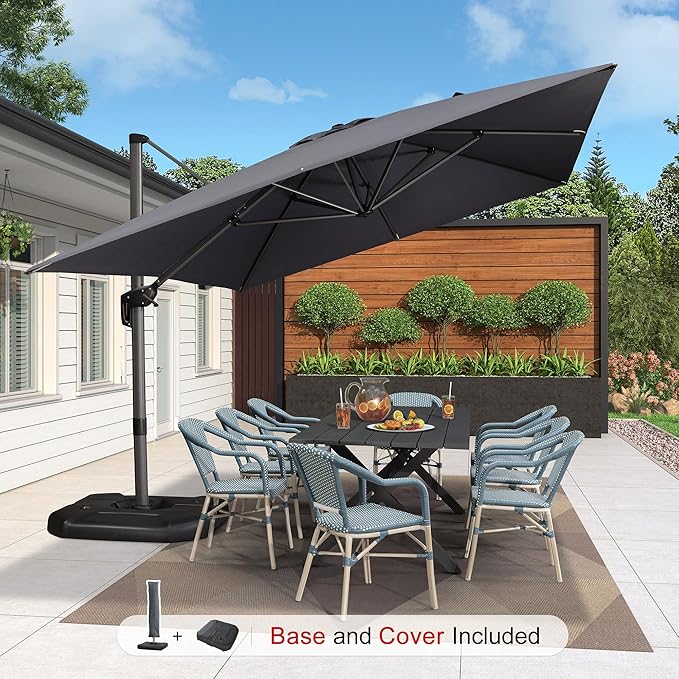 PURPLE LEAF 10'×13' Patio Umbrella with Base Included and Cover Outdoor Umbrella with Cover Extra Large Heavy Duty Cantilever Umbrella Grey - Image 2