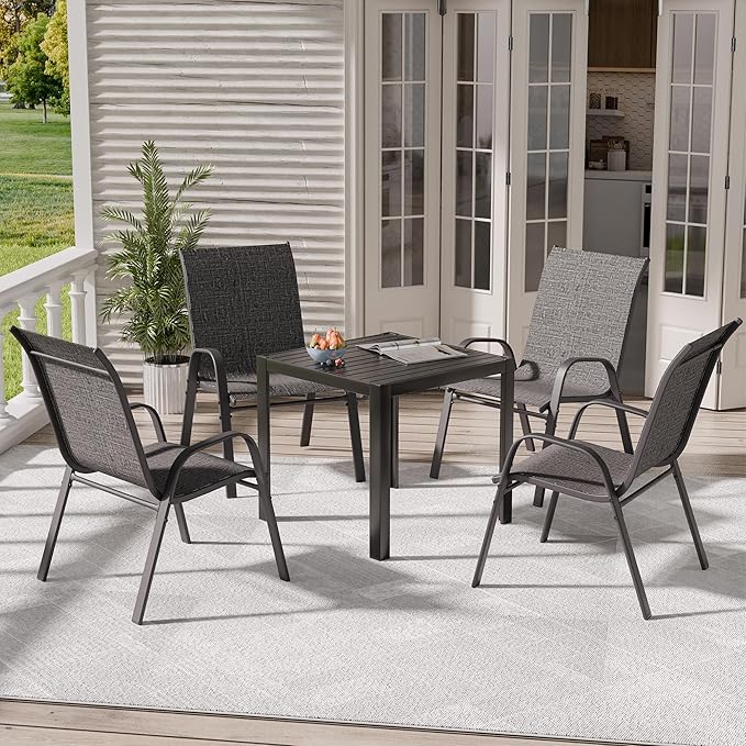 Patio Chairs Set of 4, Stackable Outdoor Dining Chairs for All Weather, Metal Modern Outside Furniture Chair for Pool Side, Garden, Backyard Deck, Dark Grey - Image 2