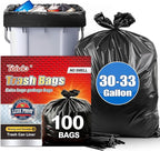 30-33 Gallon 100 Counts Large Trash Bags w/Ties Black Garbage Bags, Large Trash by Teivio