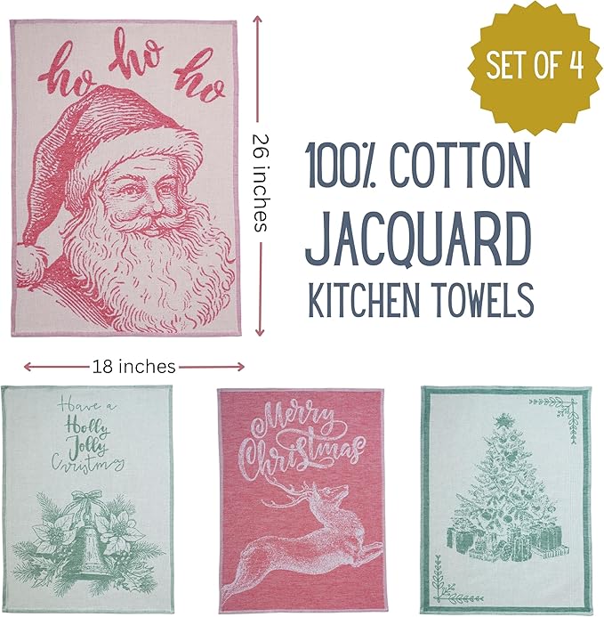 sea me at home Christmas Tea Towel Set of 4-100% Cotton Jacquard Kitchen Towels - Image 2