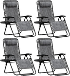 Homall Zero Gravity Chair Patio Folding Lawn Outdoor Lounge Reclining Chair with Cup Holder Pillows for Poolside Backyard and Beach Set of 4 Double Grey by Homall