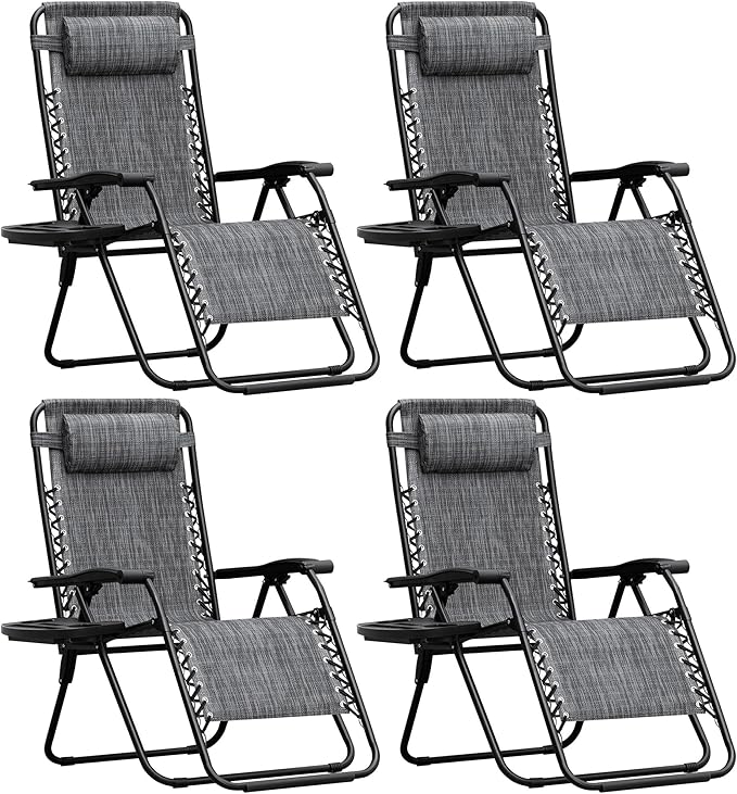 Homall Zero Gravity Chair Patio Folding Lawn Outdoor Lounge Reclining Chair with Cup Holder Pillows for Poolside Backyard and Beach Set of 4 Double Grey by Homall