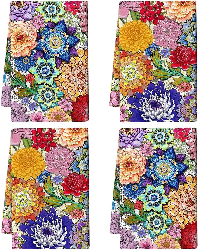Boho Floral Kitchen Dish Towels Decorative Set of 4, Colorful Kitchen Stuff by Unknown
