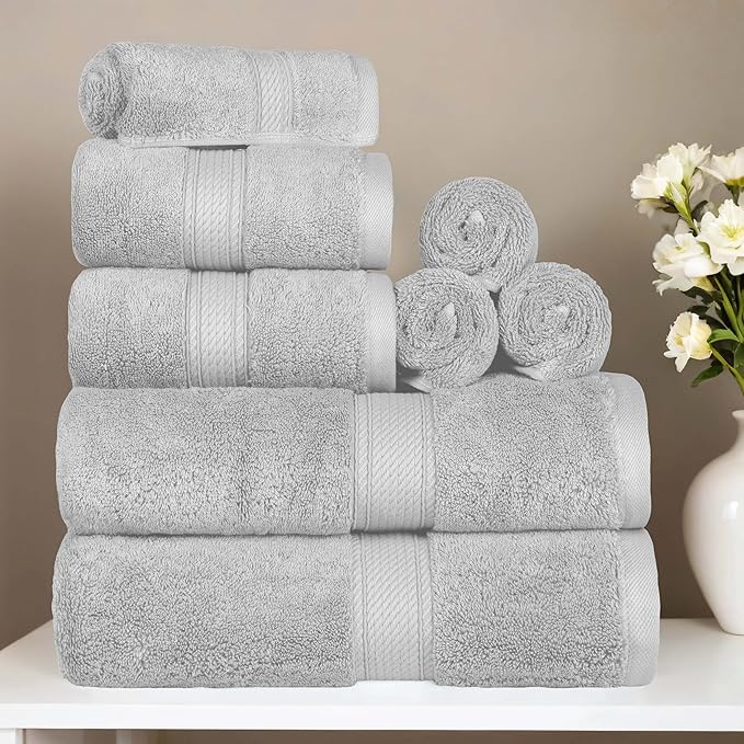 SUPERIOR Egyptian Cotton Pile 8 Piece Towel Set, Includes 2 Bath, 2 Hand - Image 2