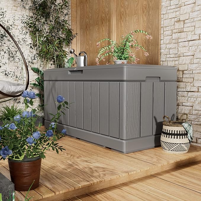 Greesum 82 Gallon Resin Deck Box All Weather Large Outdoor Storage for Patio Furniture, Toys, Garden Tools, Lockable, Dark Gray - Image 5