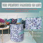 Blue Flower Floral Laundry Basket Foldable - Image 5