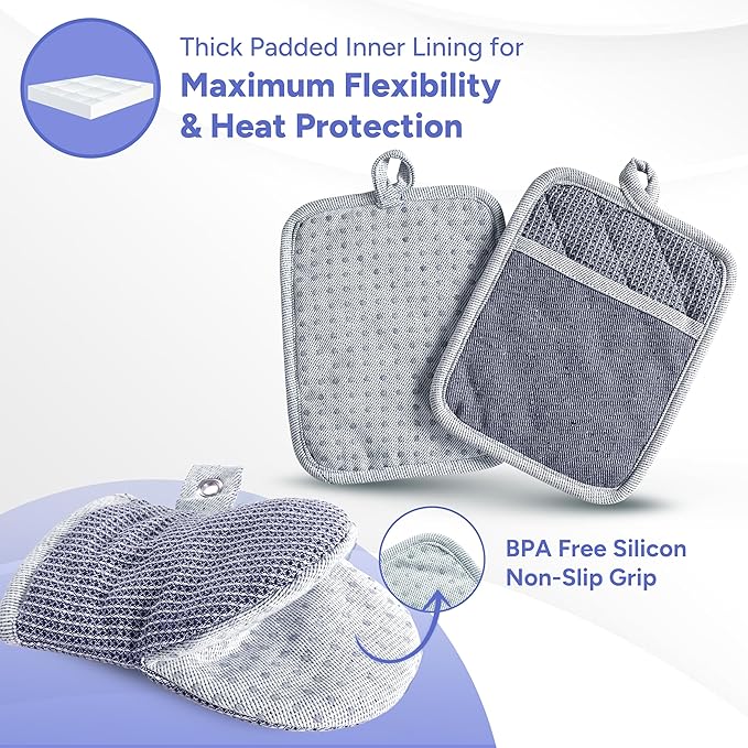 Casa Platino Silicone Oven Mitts & Potholders, 4-Piece – Pot Holders and Oven - Image 3
