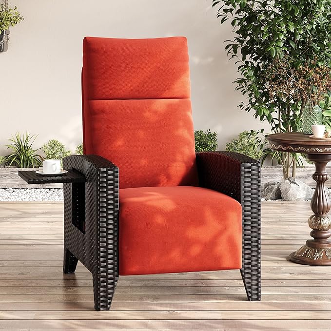 IDEALHOUSE Wicker Outdoor Recliner Reclining Patio Chairs with Adjustable Back & Footrest 150° Lay-Flat Reclining with Air Pump Rattan Flip-Up Side Table Outdoor Lounge Chairs for Pool Deck Balcony - Image 3
