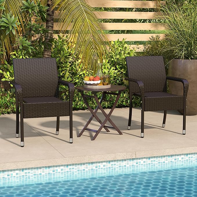 Yaheetech Set of 2 Stackable Outdoor Rattan Dining Chairs, All-Weather Armchair w/Armrests, Steel Frame for Garden, Patio, Deck, Yard, Poolside, Brown - Image 5