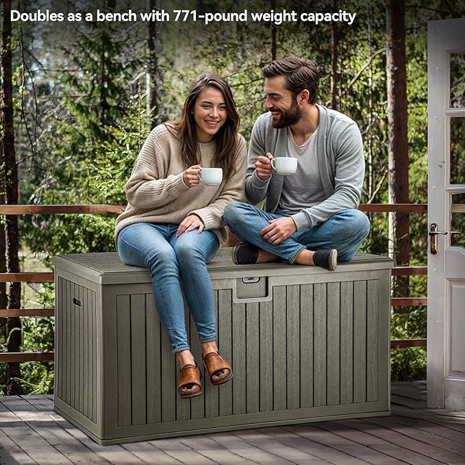 YITAHOME XXL 230 Gallon Large Deck Box,Outdoor Storage for Patio Furniture Cushions,Garden Tools with Flexible Divider,Waterproof,Lockable (Light Brown) - Image 3