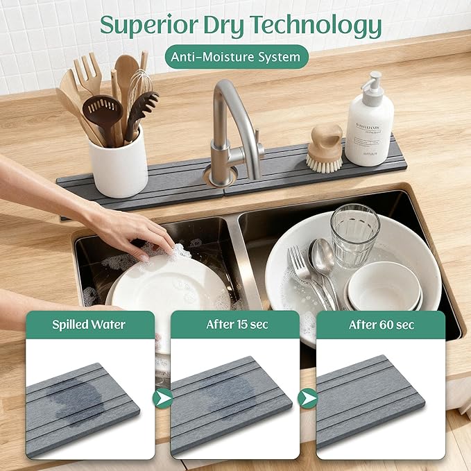 Stone Faucet Mat for Kitchen Sink Splash Guard 23.6" x 3.9" - Image 3