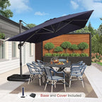PURPLE LEAF 10'×13' Patio Umbrella with Base Included and Cover Outdoor Umbrella with Cover Extra Large Heavy Duty Cantilever Umbrella Navy Blue - Image 2