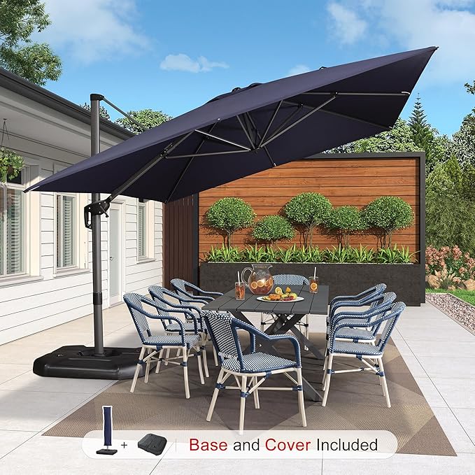 PURPLE LEAF 10'×13' Patio Umbrella with Base Included and Cover Outdoor Umbrella with Cover Extra Large Heavy Duty Cantilever Umbrella Navy Blue - Image 2