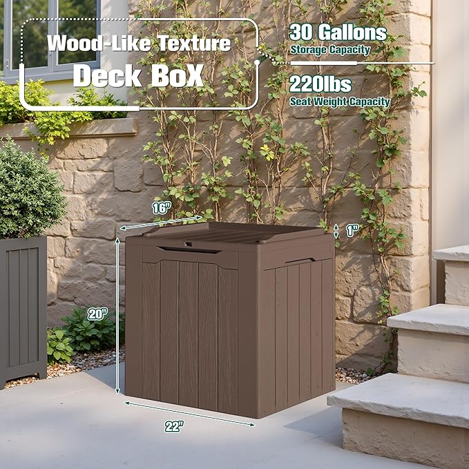 Devoko 30 Gallon Resin Deck Box 2 Pack Outdoor Indoor Waterproof Storage Box for Patio Furniture Pool Accessories Storage for Cushion Garden Tools (Brown, 2 Pack) - Image 7