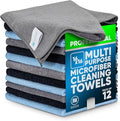 MW Pro Microfiber Cleaning Cloth | Black Gray Blue | 12 Pack | 16” x 16” | All by MicrofiberWholesale