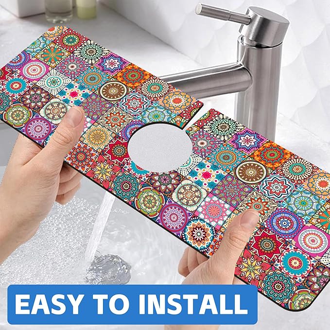 Faucet Draining Mat For Kitchen Sink Mexican Tiles Diatom Mud Absorbent Drain - Image 6