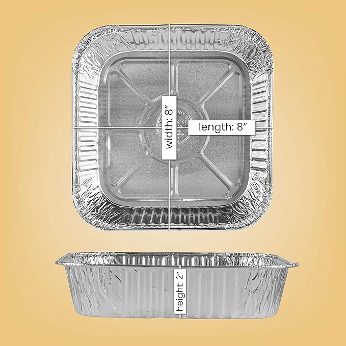 PLASTICPRO Disposable 8'' X 8'' X 2'' Inch Square Aluminum Tin Foil Baking Pans - Image 2