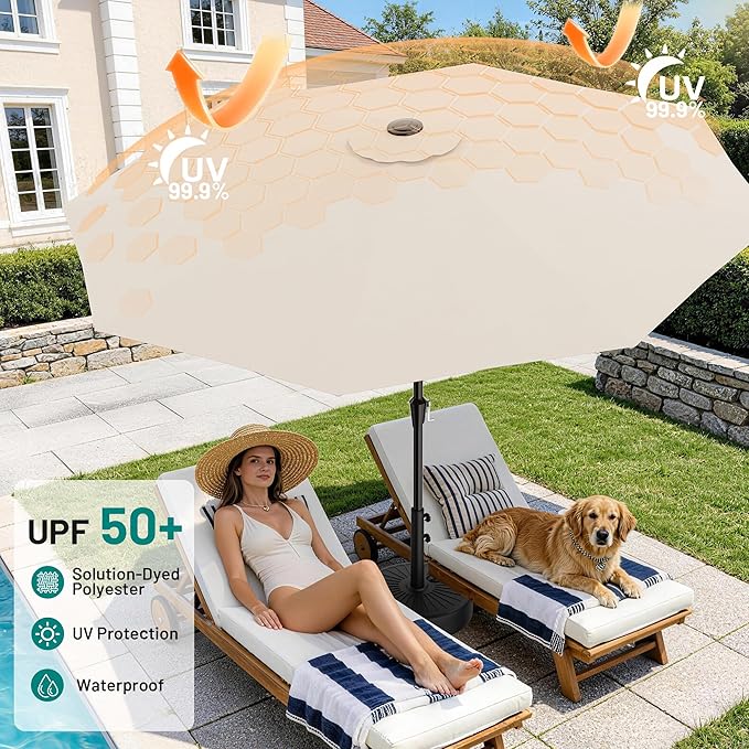 AreShark 9 FT Patio Umbrella for Outdoor, Outdoor Table Umbrella with Push Button Tilt and Crank, Outdoor Patio Umbrellas with 8 Sturdy Ribs for Market, Garden, Pool (Cream-white) - Image 4