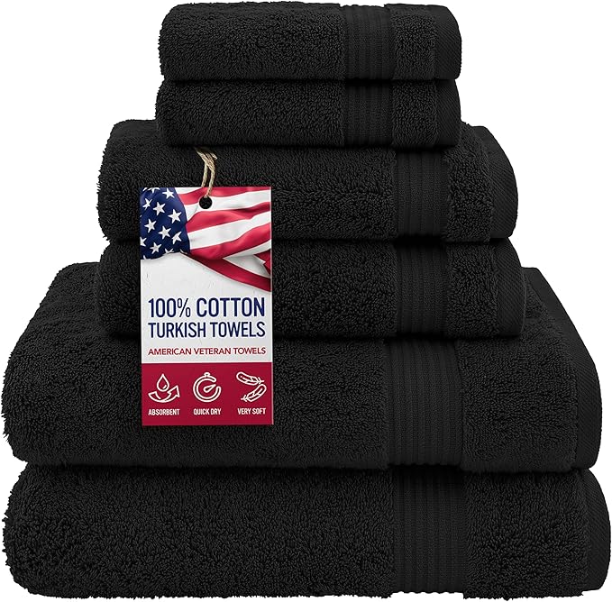 American Veteran Towel, 100% Cotton Turkish 6 Piece Towel Set, Luxury Towels by AmericanVeteranTowel
