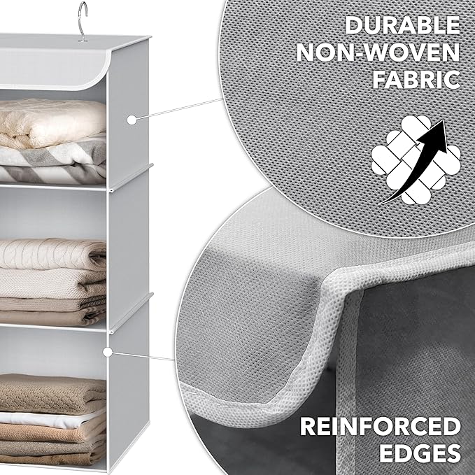 Simple Houseware 3-Shelf Hanging Closet Organizer, Fabric Storage Shelves - Image 3