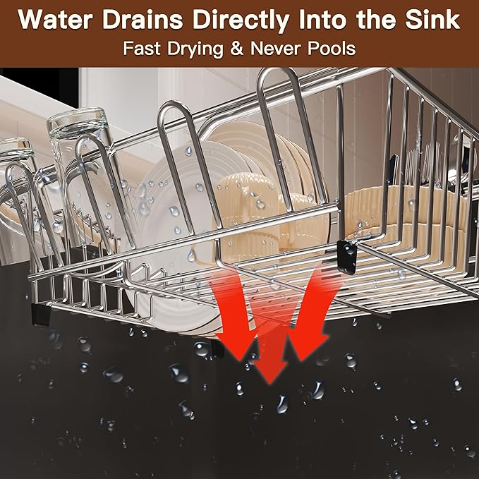 Over the Sink Expandable Dish Drainer Drying Rack In Stainless Steel - Image 5