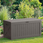 JUMMICO 120 Gallon Resin Deck Box, Large Outdoor Storage Box Waterproof & Lockable for Garden, Patio, Pools (Light Brown) - Image 5