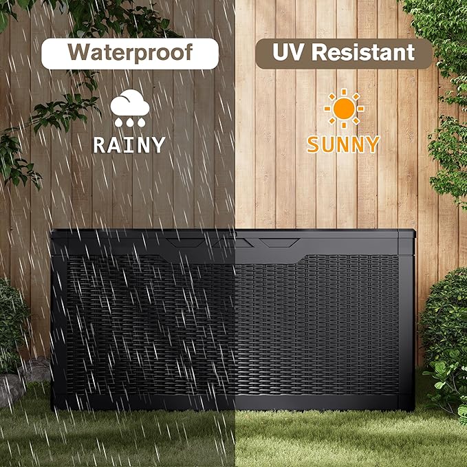 JUMMICO 100 Gallon Resin Deck Box, Waterproof Outdoor Storage Box with Lockable Lid for Garden Tools, Patio Cushions (Black) - Image 5