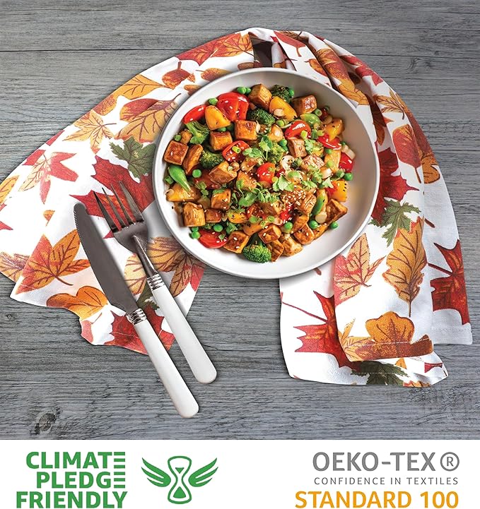Urban Villa Kitchen Towels Harvest Leaves Print Dish Towels Set of 6 20" X30” - Image 2