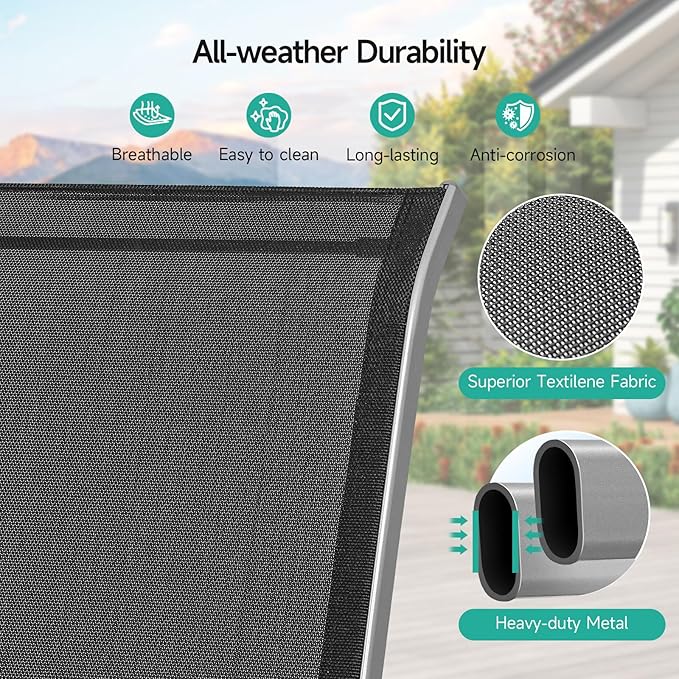 Patio Chairs Set of 4, Easily Set Up Stackable Outdoor Dining Chairs with High Back and Wide Seat, All Weather Breathable Outdoor Chairs Set of 4 with Metal Frame for Backyard Deck Pool, Black - Image 7