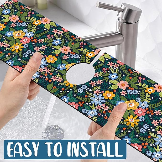 Colorful Flower Kitchen Sink Splash Guard Faucet Mat Flowers Leaves Super - Image 5