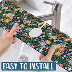 Colorful Flower Kitchen Sink Splash Guard Faucet Mat Flowers Leaves Super - Image 5