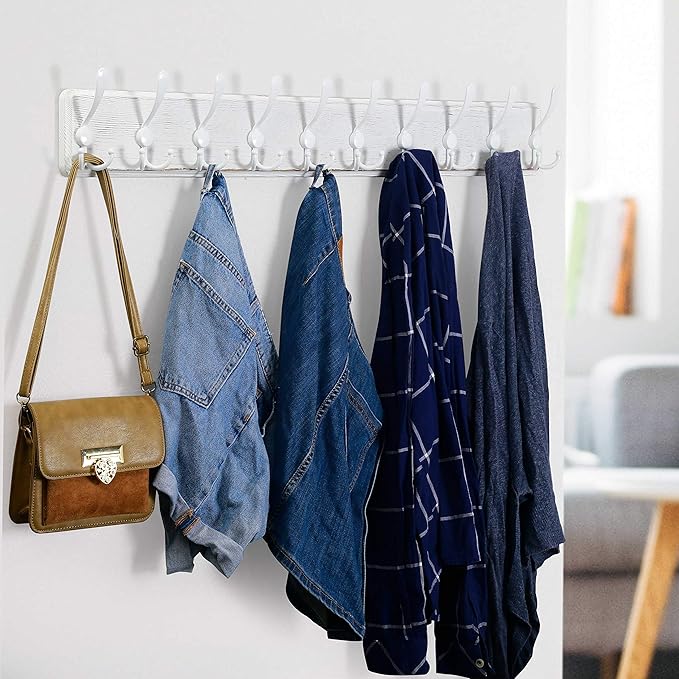 WEBI Coat Rack Wall Mounted, 38 9/16" Long, 10 Triple Hooks, Wood Coat Hooks - Image 3