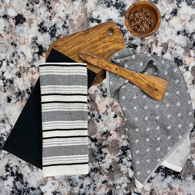 Black White Kitchen Hand Dish Towels: Oversized 28" x 16", 100% Cotton Cloth - Image 6