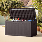 Greesum Outdoor Storage Box 100 Gallon Storage Bin with Lid for Patio Furniture, Garden Tools, Pool Supplies, Lockable, Waterproof and UV Resistant, Dark Brown - Image 3