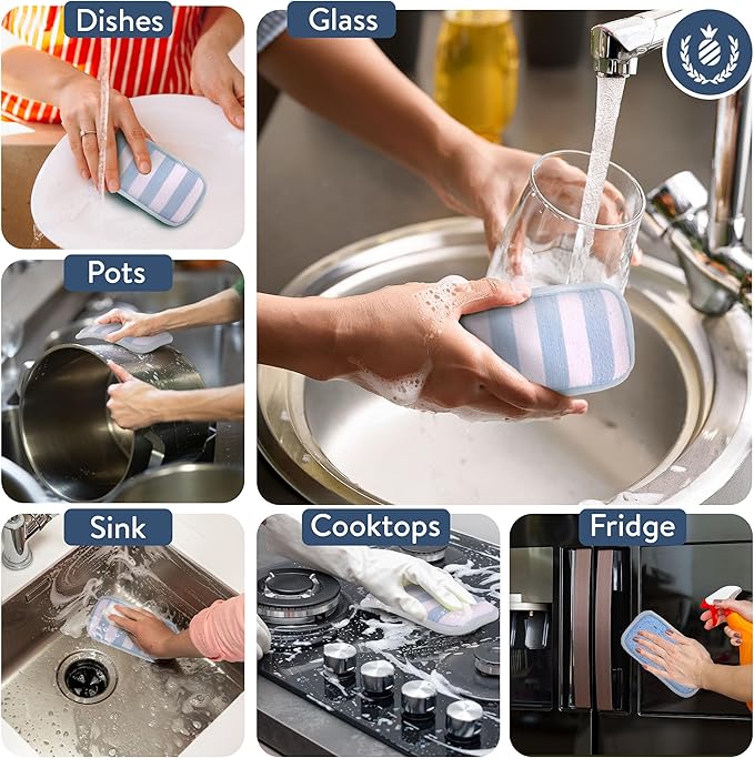 Simplified 5-Pack Scrub & Wipe 2-in-1 Dishwashing Sponges - Image 3
