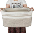 Large Rectangle Blankets Basket Living Room 22"x17"x12" Woven Cotton Rope by XUANGUO