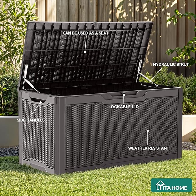 YITAHOME 100 Gallon Resin Deck Box, Weather Resistant Outdoor Storage Box, Lockable Indoor Outdoor Storage for Supplies and Essentials, Dark Brown - Image 3