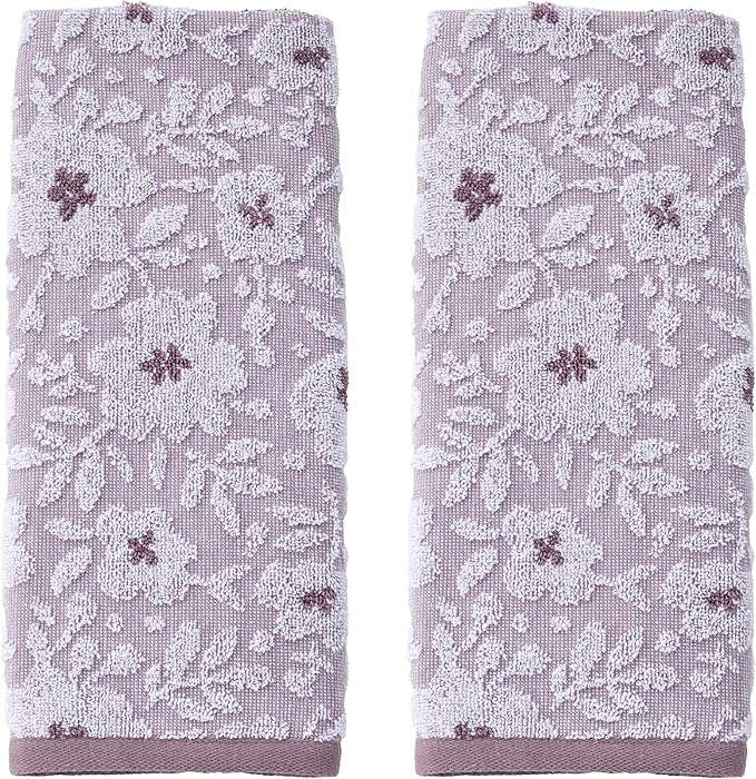 SKL Home Floral Jacquard 100% Cotton 2pc Hand Towel Set, Reversible & Decorative by SKLHomebySaturdayKnightLtd