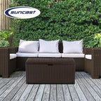 Suncast Outdoor Storage Box - 73 Gallon Mocha Brown Deck Box for Patio, Waterproof Outdoor Storage Bench, Resin Wicker Style, Heavy-Duty, Lockable Lid for Cushions, Shoes, Pool & Garden Gear - Image 4