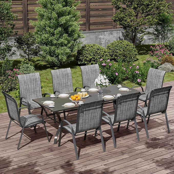 UDPATIO Patio Chairs Set of 8, Stackable Outdoor Dining Chairs with High Back, Breathable Textilene Fabric Outdoor Chair All Weather, 350LBS Capacity for Garden, Backyard (Dark Grey) - Image 2