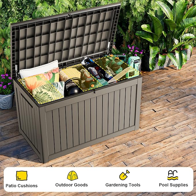 280 Gallon Outdoor Storage Box, Large Resin Deck Box for Patio Cushions, Garden Tools, Pool Accessories, Waterproof and Lockable Design, Storage Bench for Backyard & Deck(Gray) - Image 3