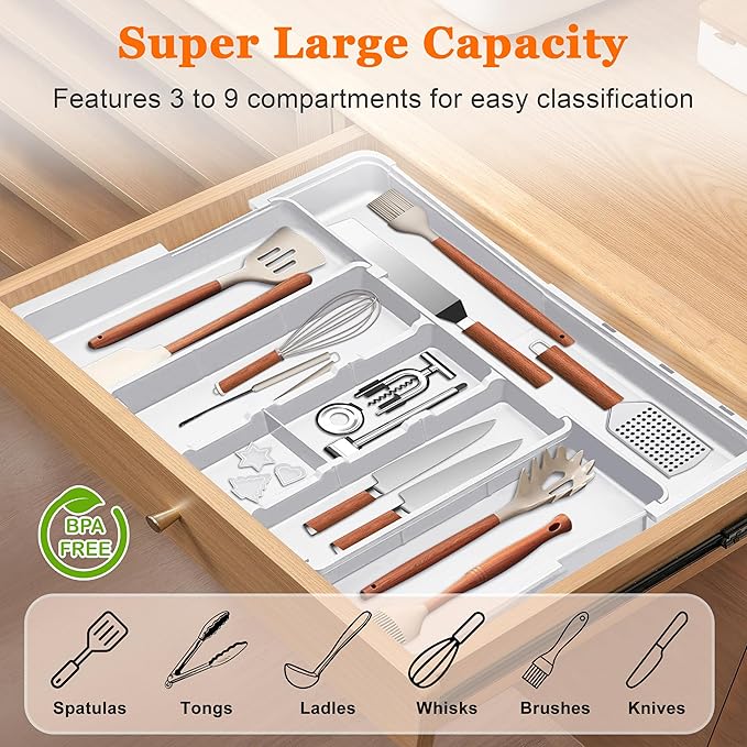 Large Utensil Drawer Organizer Expandable Silverware Organizer - Image 2