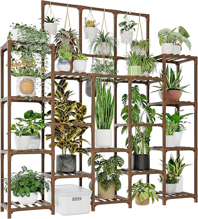 Plant Stand Indoor Outdoor 63" Tall Plant Shelf for Plants 14-Tier Large Plant Sheves for Living Room Heavy Duty Plant Rack Garden Balcony Patio Hanging Planter by Gentingbro