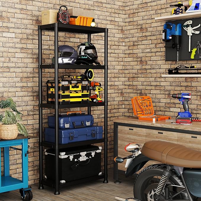 Plastic Storage Shelves, 70.2" H x 11.8" D x 23.62" W Plastic Shelves for Storage, 5-Tier Shelving Unit, Storage Rack, 330 lbs, Bathroom, Laundry, Garage & Home - Image 6