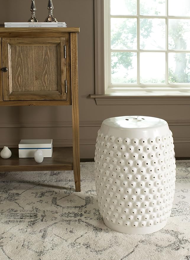 Safavieh Castle Gardens Collection Stella Nail Head White Glazed Ceramic Garden Stool - Image 3