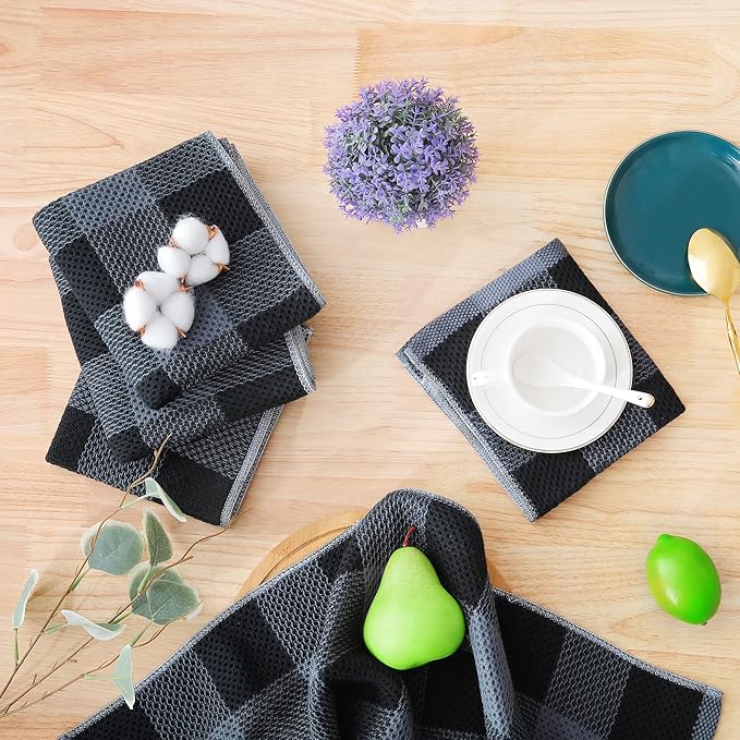 Homaxy 100% Cotton Waffle Weave Check Plaid Dish Cloths, 12 x 12 Inches - Image 6