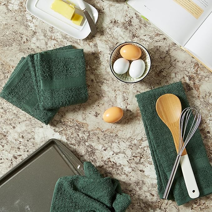 DII Basic Terry Collection Waffle Dishtowel Set, Solid Dark Green, 4 Piece - Image 6