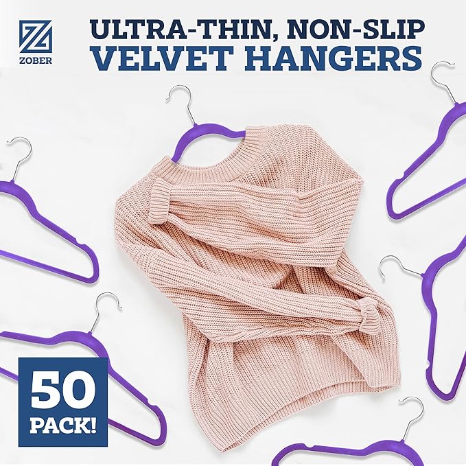 ZOBER Purple Velvet Hangers 50 Pack - Image 2