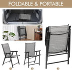 Yaheetech Patio Dining Chairs Set of 4 with Armrests, Outdoor Folding Chairs with Metal Frame and Backrest for Lawn, Garden, Yard and Poolside, Gray - Image 4
